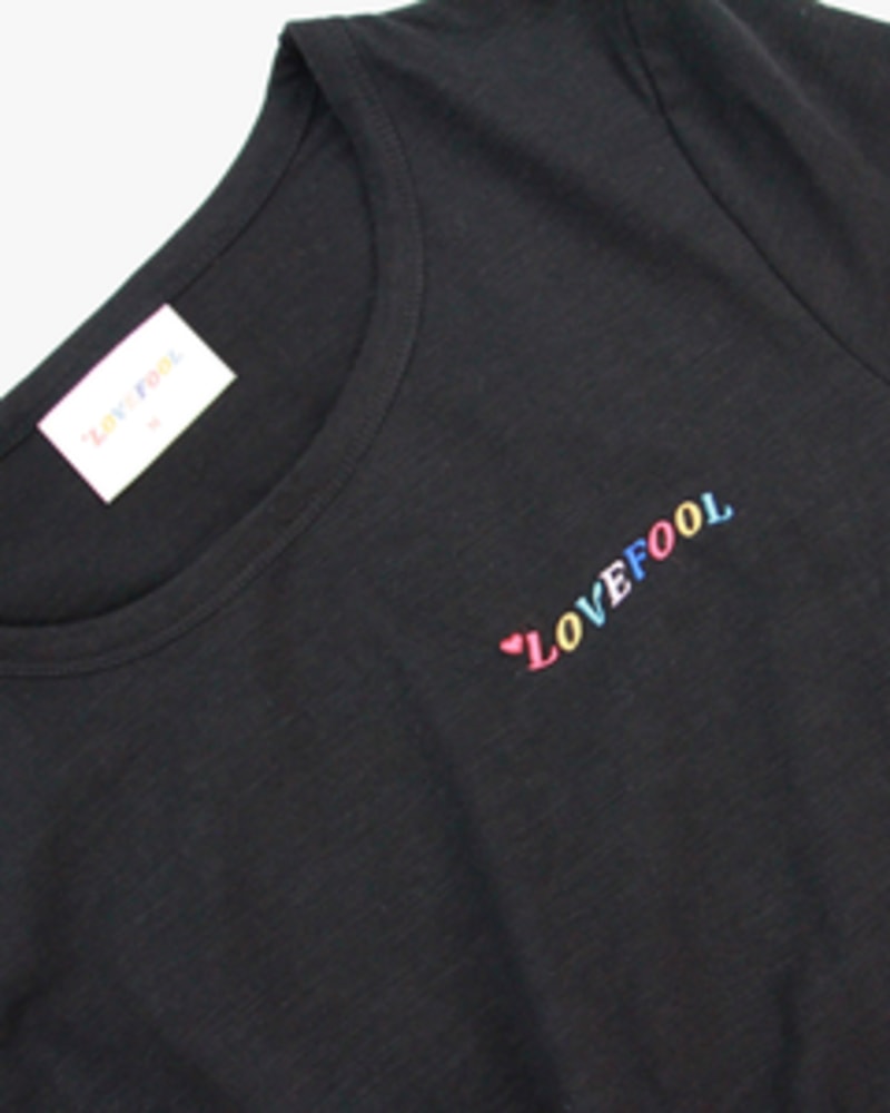 Front of a size L Lovefool Logo Tee in Ink by Lovefool. | dia_product_style_image_id:249791